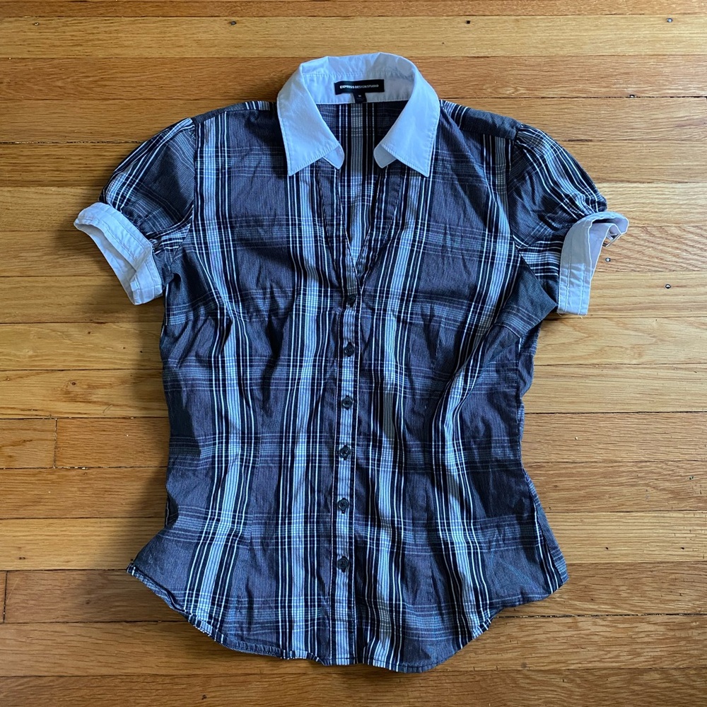 Y2K plaid short sleeve button up M